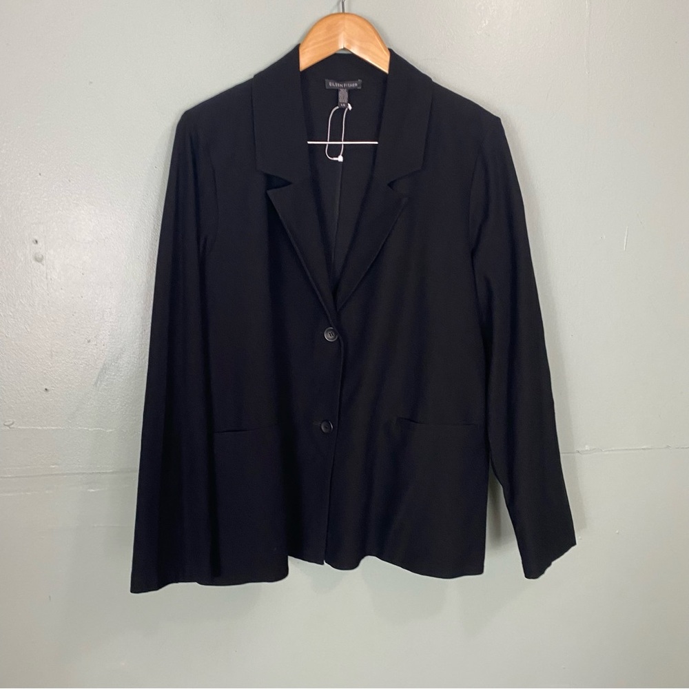 Eileen Fisher Black Blazer Stretchy One Button Size Large